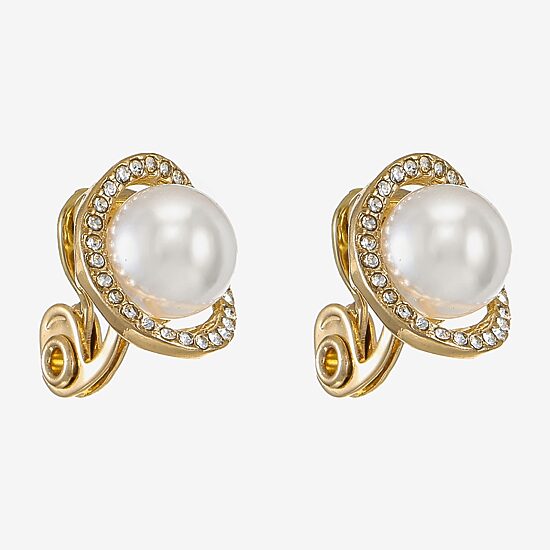 Monet Jewelry Womens White Simulated Pearl Clip On Earrings