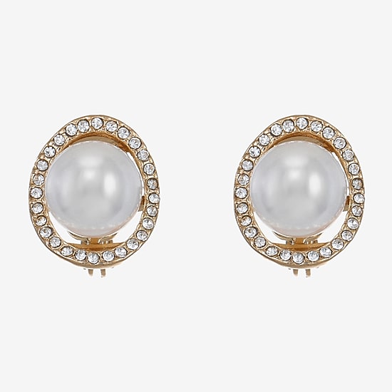 Monet Jewelry Womens White Simulated Pearl Clip On Earrings