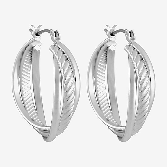 Liz Claiborne® Silver-Tone Textured Hoop Earrings