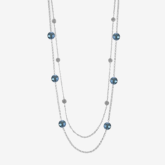 Monet® Blue Stone Silver-Tone Station Necklace