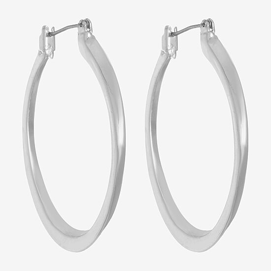 Monet Jewelry Silver Tone Oval Womens 40mm Hypoallergenic Hoop Earrings