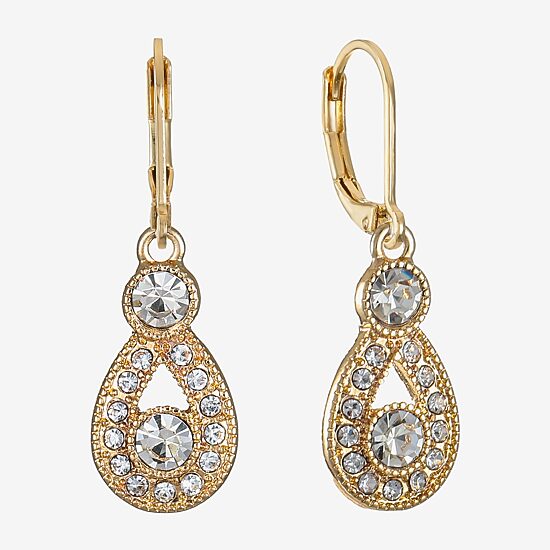 Monet Jewelry Gold Tone Womens White Pear Drop Earrings