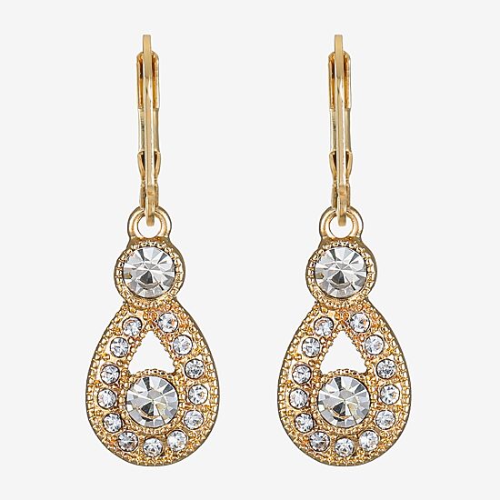 Monet Jewelry Gold Tone Womens White Pear Drop Earrings