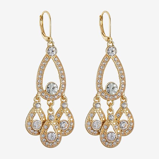 Monet Jewelry Gold Tone Womens White Chandelier Earrings