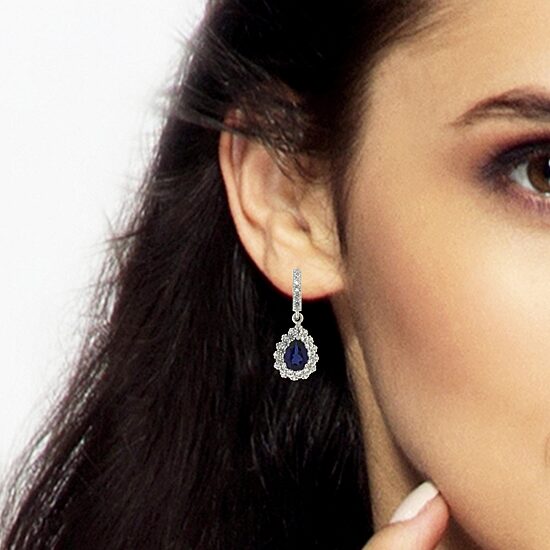Womens Lab Created Blue Sapphire Sterling Silver Pear Drop Earrings
