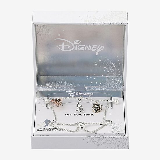 Disney Classics Womens White Simulated Pearl 14K Gold Over Brass 14k Rose Gold Over Brass Ariel Princess The Little Mermaid Bolo Bracelet