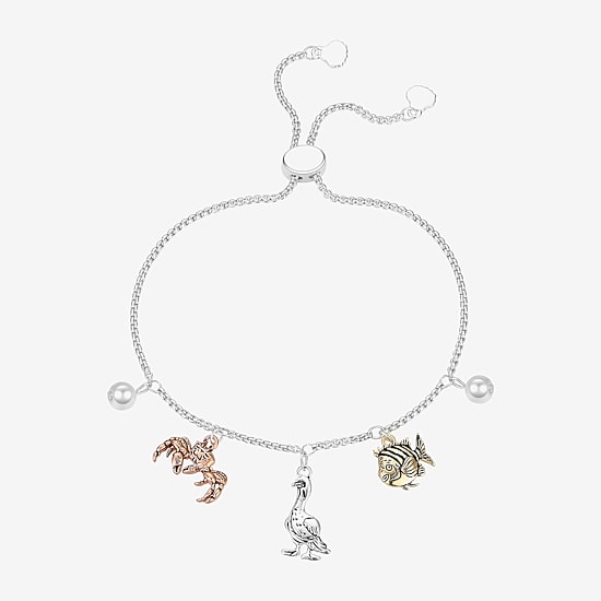 Disney Classics Womens White Simulated Pearl 14K Gold Over Brass 14k Rose Gold Over Brass Ariel Princess The Little Mermaid Bolo Bracelet