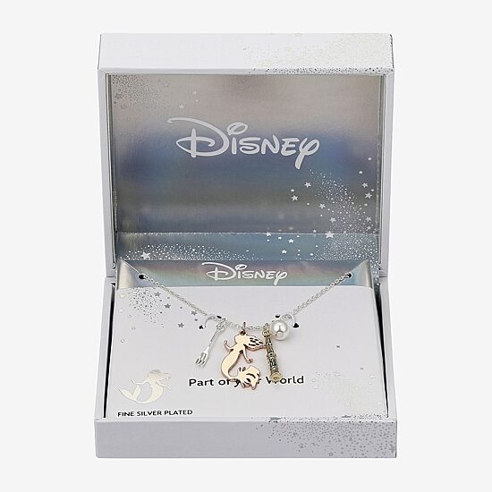Disney Classics Charm Womens White Glass Simulated Pearl 14K Gold Over Brass 14k Rose Gold Over Brass 16 Inch Pendant Necklace