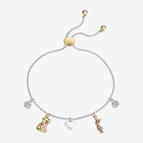 Disney Classics Womens Cubic Zirconia 14K Gold Over Brass 14k Rose Gold Over Brass Heart Piglet Winnie The Pooh Bolo Bracelet