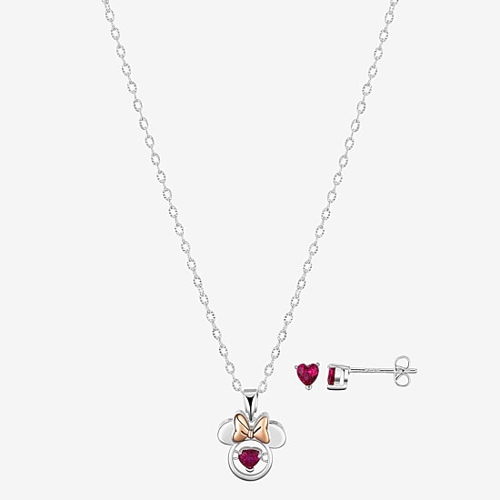 Disney Classics Womens Red Cubic Zirconia Pure Silver Over Brass Bow Heart Minnie Mouse 2-pc. Jewelry Set