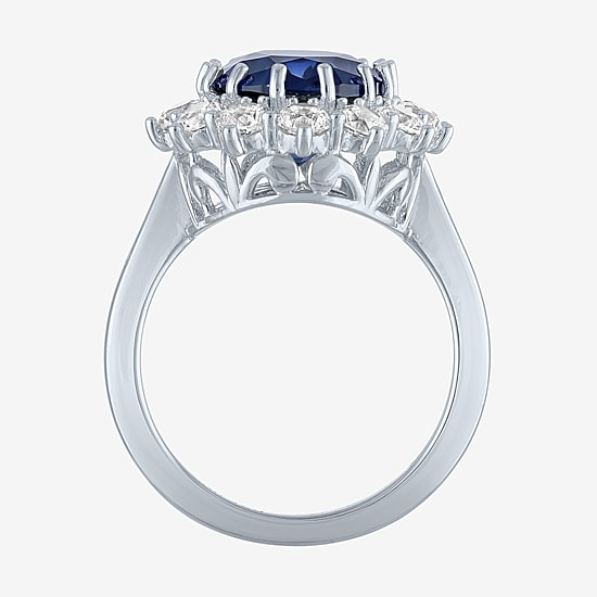 Womens Lab Created Blue Sapphire Sterling Silver Halo Cocktail Ring