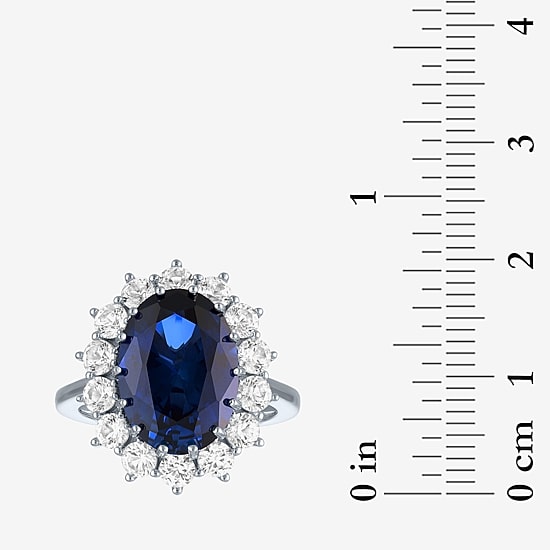 Womens Lab Created Blue Sapphire Sterling Silver Halo Cocktail Ring