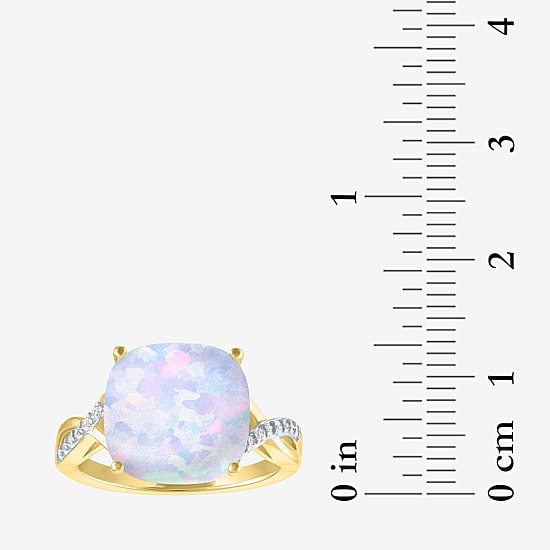 Womens Lab Created White Opal 14K Gold Over Silver Crossover Side Stone Cocktail Ring