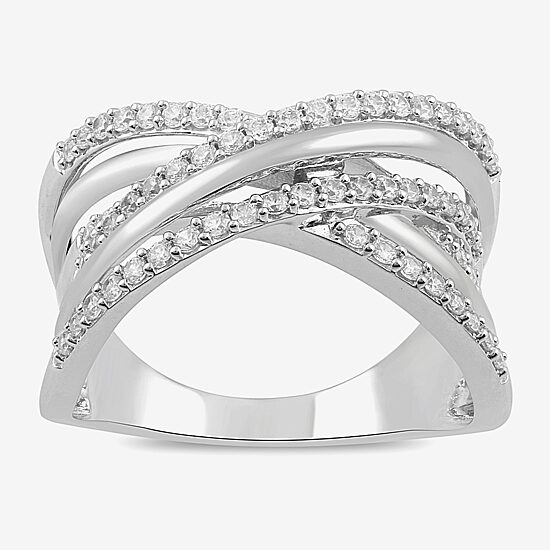 Womens 1/2 CT. T.W. Lab Grown White Diamond Sterling Silver Crossover Band