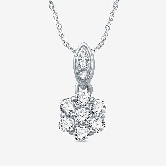 Diamond Blossom Womens 1/4 CT. T.W. Lab Grown White Diamond Sterling Silver Flower 18 Inch Pendant Necklace