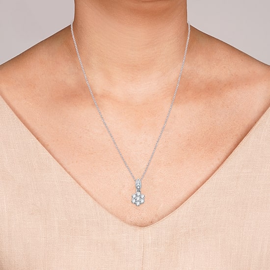 Diamond Blossom Womens 1/4 CT. T.W. Lab Grown White Diamond Sterling Silver Flower 18 Inch Pendant Necklace