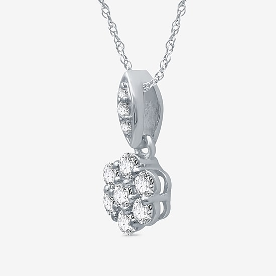 Diamond Blossom Womens 1/4 CT. T.W. Lab Grown White Diamond Sterling Silver Flower 18 Inch Pendant Necklace