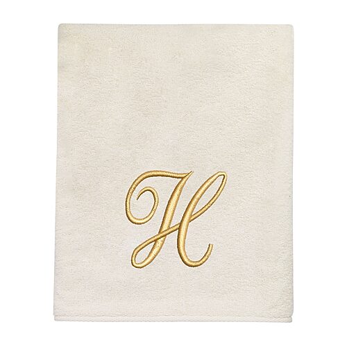 Avanti Premier Script Monogram Ivory/Gold Bath Towel Collection, One Size, White