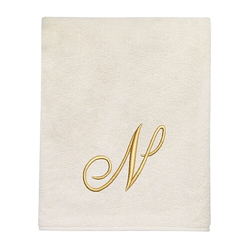 Avanti Premier Script Monogram Ivory/Gold Bath Towel Collection, One Size, White