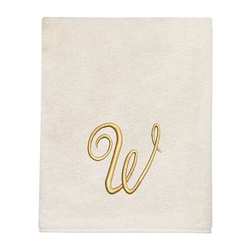 Avanti Premier Script Monogram Ivory/Gold Bath Towel Collection, One Size, White