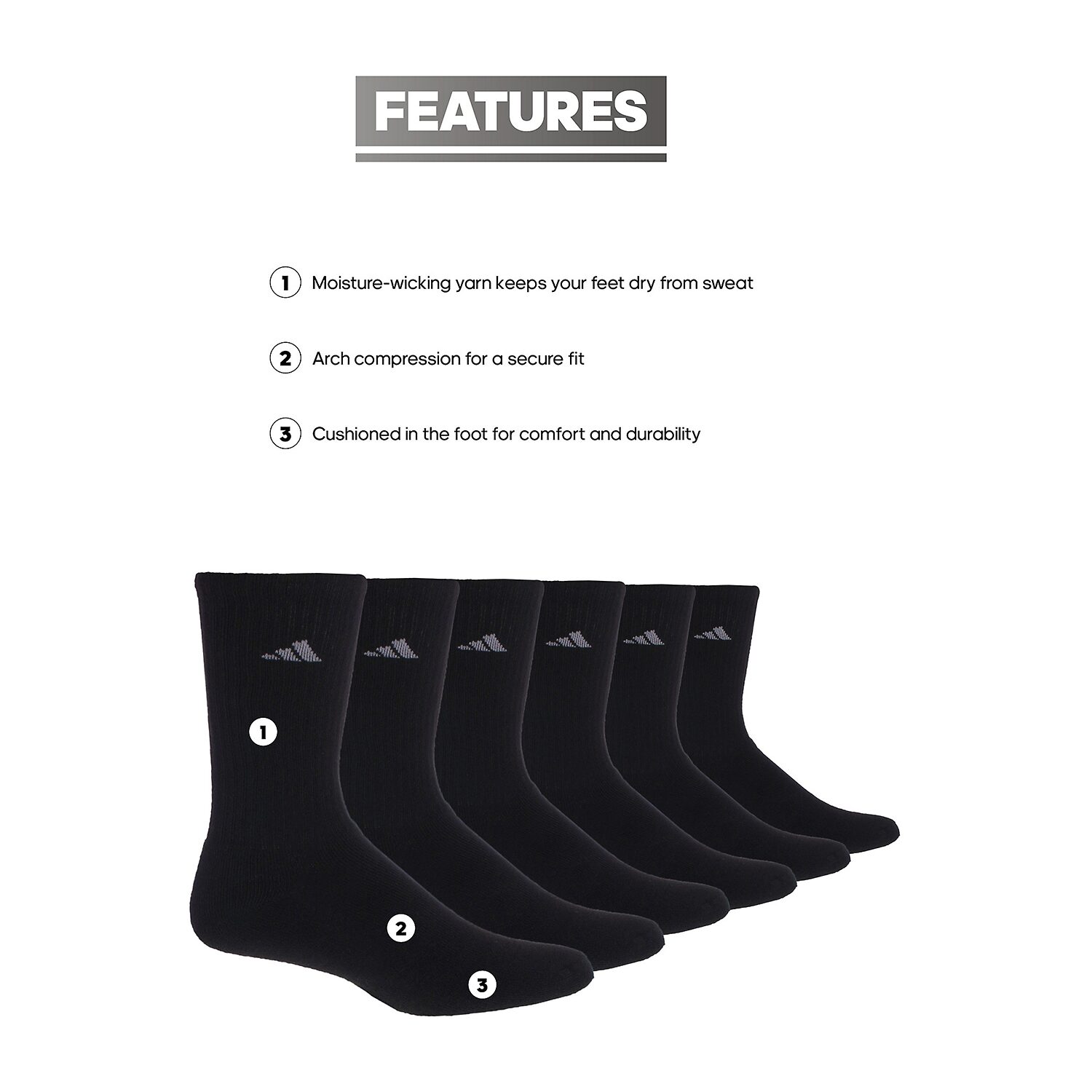 adidas Cushioned Womens 6 Pair Crew Socks