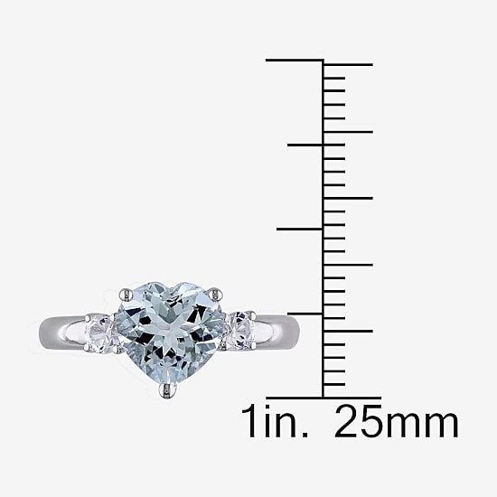 Modern Bride Gemstone Womens Genuine Blue Aquamarine Sterling Silver Heart 3-Stone Engagement Ring