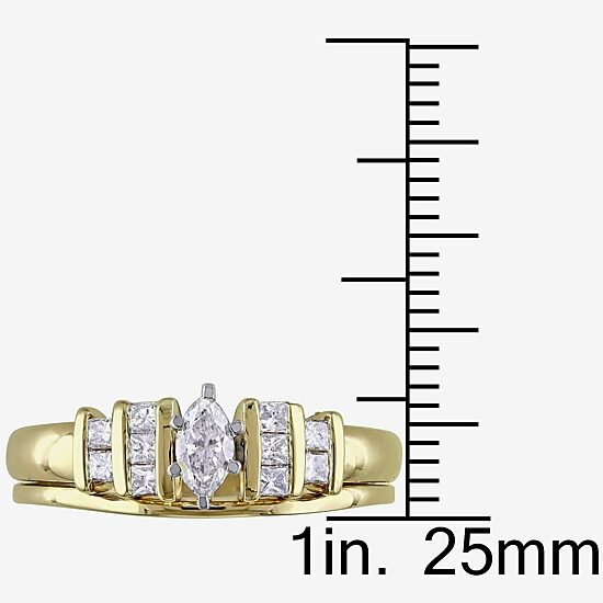 Womens 1/2 CT. T.W. Natural White Diamond 14K Gold Marquise Side Stone Bridal Set