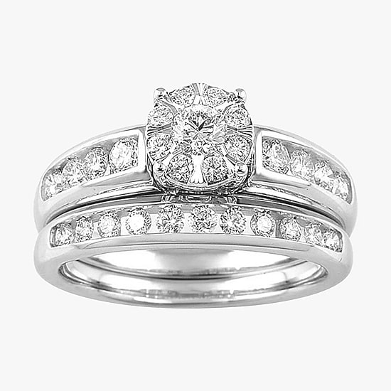 Round 1 CT.T.W. Natural Diamond Side Stone Bridal Set in 10K or 14K Gold