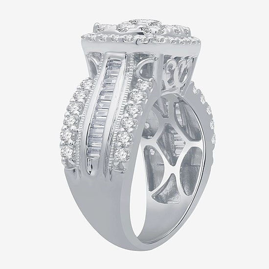 Womens 2 CT. T.W. Natural White Diamond 10K Gold Cushion Side Stone Halo Engagement Ring