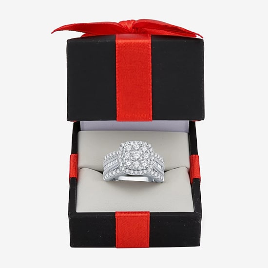 Womens 2 CT. T.W. Natural White Diamond 10K Gold Cushion Side Stone Halo Engagement Ring