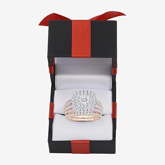 Womens 2 CT. T.W. Natural White Diamond 10K Gold Cushion Halo Bridal Set