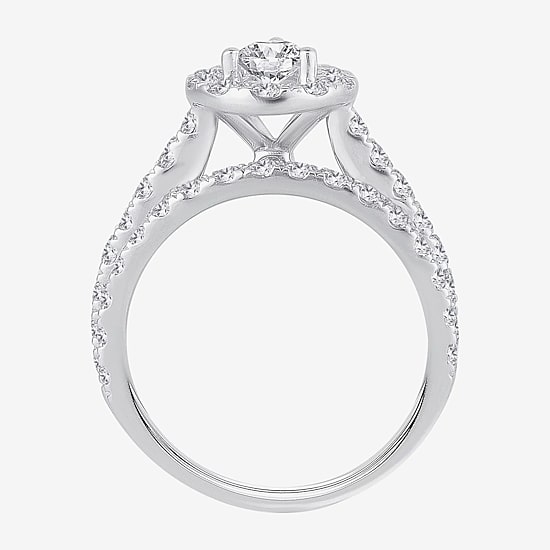 Womens 2 CT. T.W. Natural White Diamond 10K Gold Pear Halo Bridal Set