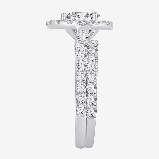 Womens 2 CT. T.W. Natural White Diamond 10K Gold Pear Halo Bridal Set