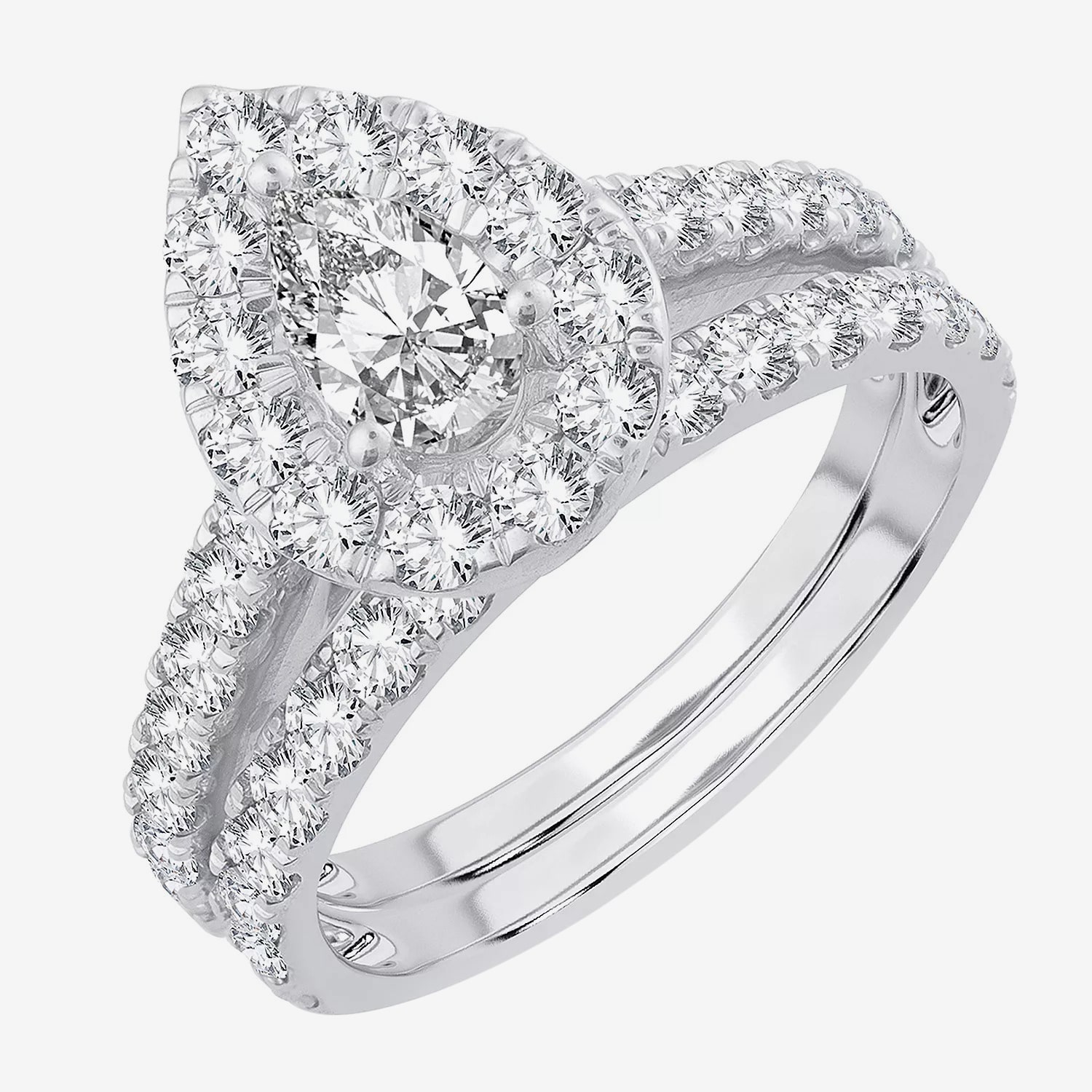 Womens 2 CT. T.W. Natural White Diamond 10K Gold Pear Halo Bridal Set