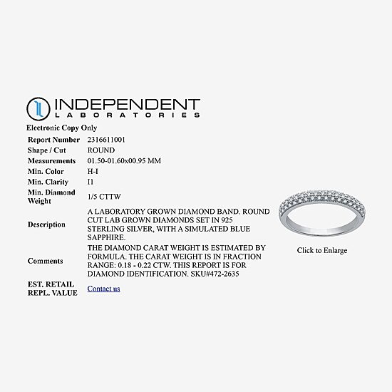 I Said Yes (H-I / I1) Womens 1/5 CT. Lab Grown White Diamond Sterling Silver Anniversary Wedding Band