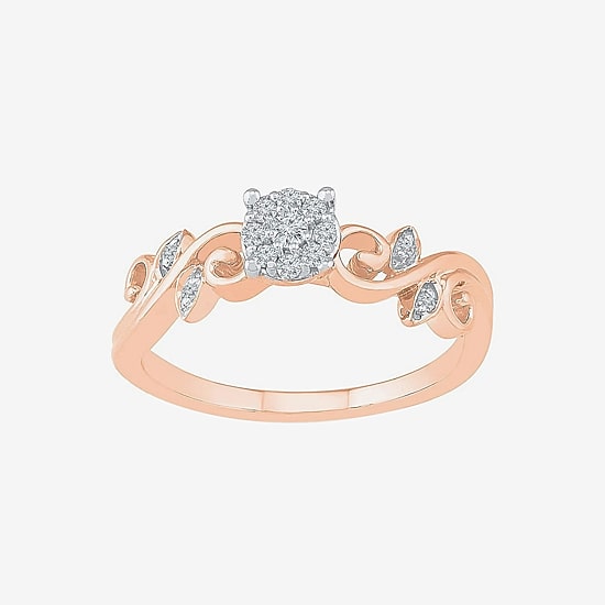 Promise My Love Womens Diamond Accent Natural White Diamond 10K Gold Round Halo Promise Ring
