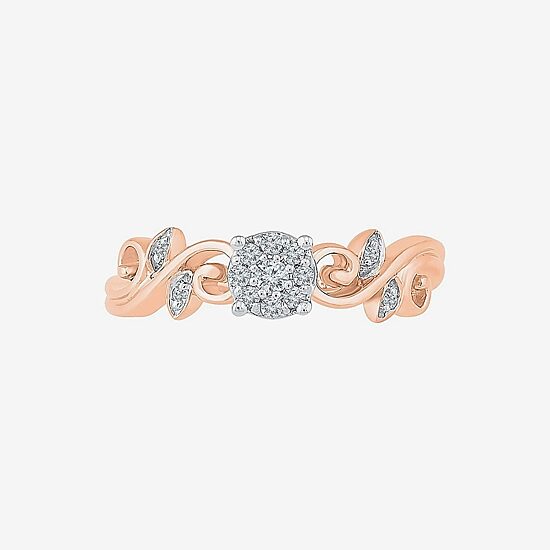 Promise My Love Womens Diamond Accent Natural White Diamond 10K Gold Round Halo Promise Ring