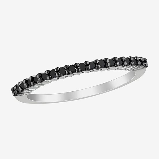 Midnight Black Womens 2MM 1/5 CT. Natural Black Diamond Sterling Silver Wedding Band