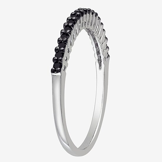 Midnight Black Womens 2MM 1/5 CT. Natural Black Diamond Sterling Silver Wedding Band