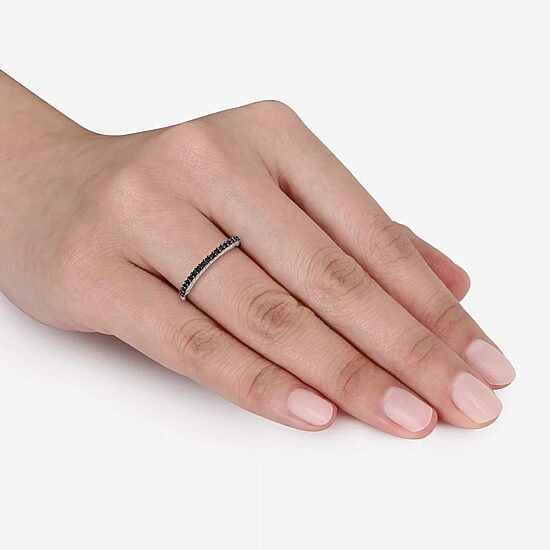 Midnight Black Womens 2MM 1/5 CT. Natural Black Diamond Sterling Silver Wedding Band
