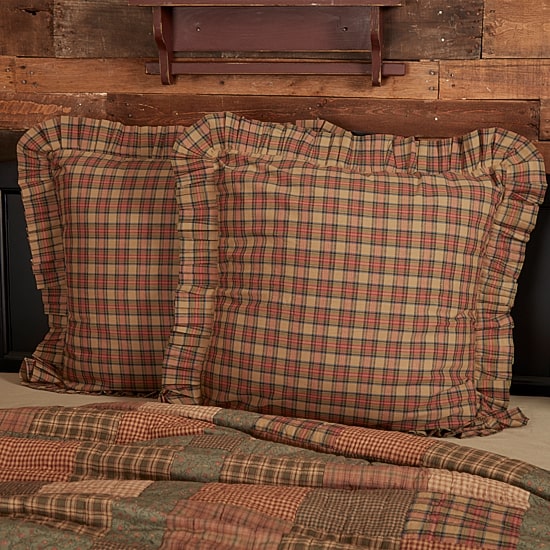 VHC Brands Cinnamon Plaid Reversible Euro Sham
