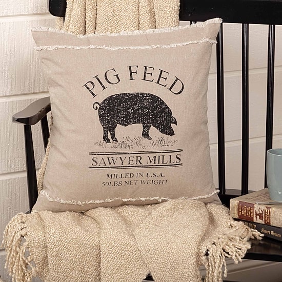 VHC Brands Miller Farm Pig 18x18 Throw Pillow