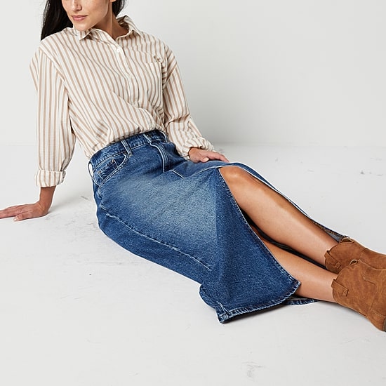 A.N.A Womens High Rise Long Denim Skirt