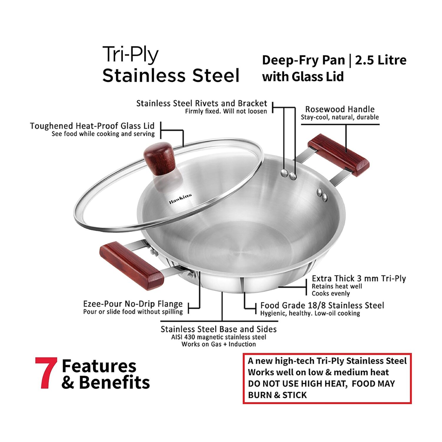 Hawkins Stainless Steel Tr-Ply 10" Frying Pan