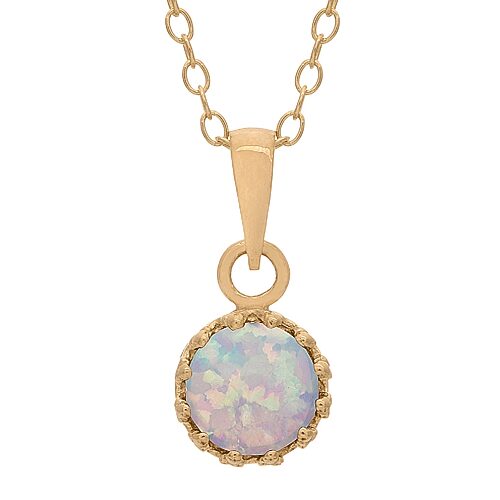 Simulated Opal 14K Gold Over Silver Pendant Necklace, One Size, White