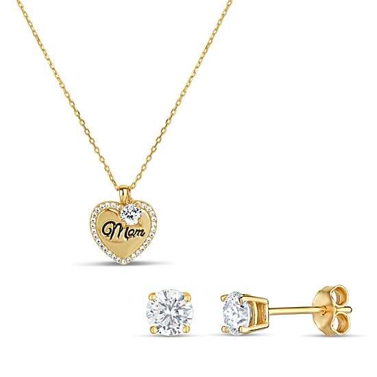 Womens 2 CT. T.W. Cubic Zirconia 18K Gold Over Silver Heart 2-pc. Jewelry Set