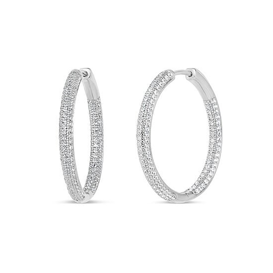 Womens 3 1/2 CT. T.W Cubic Zirconia Sterling Silver 30mm Curved Hoop Earrings