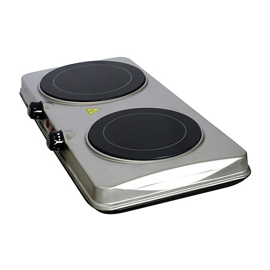 MegaChef Portable 2-Burner Sleek Steel Hot Plate With Temperature Control Electric Burner