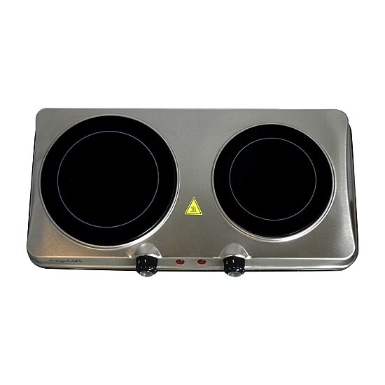 MegaChef Portable 2-Burner Sleek Steel Hot Plate With Temperature Control Electric Burner