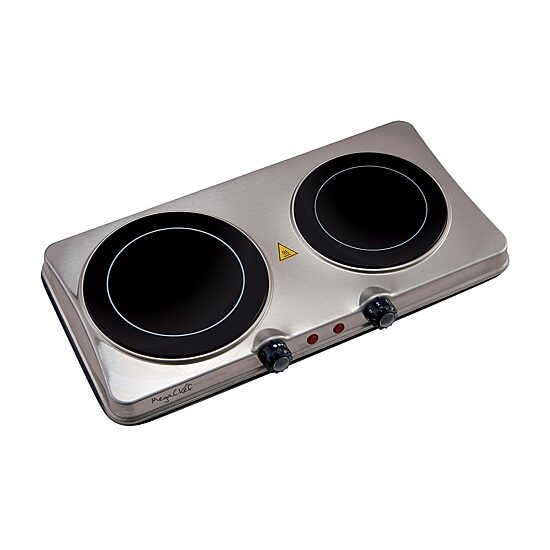 MegaChef Portable 2-Burner Sleek Steel Hot Plate With Temperature Control Electric Burner